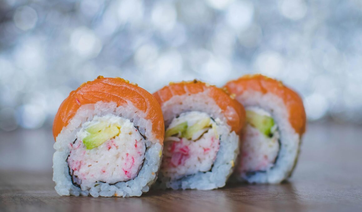 Delicious salmon sushi rolls with a vibrant and fresh look, perfect for food enthusiasts.